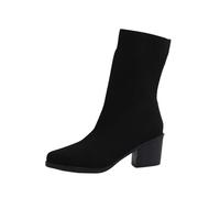 Botines para mujer con tacón negro, botas altas para mujer, botas de invierno de punto, calcetines puntiagudos, botines forrados para mujer, botas cálidas de tacón alto, botines de punto, Negro , 40