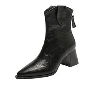 Botines para mujer con tacón puntiagudo, elegantes botas de tobillo con tacón de bloque, botas cortas de piel, botas de piel lacada, botas de tacón alto, botines de negocios, Negro , 40 EU