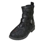Botines para mujer, de ante, con hebilla, tacón de bloque, para traje regional, elegante, media altura, tacón de bloque, botas occidentales, Negro , 41 EU