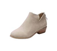 Botines para mujer, de ante sintético, tacón bajo y grueso, corte en V, con cremallera lateral en la espalda, informales, zapatos occidentales cortos, White, 38.5 EU