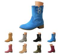 Botines para mujer, de ante vaquero, clásicos, clásicos, para traje regional, botines de tobillo elegantes, botas de vaquero, botas medievales, impermeables, botas cortas para mujer, Z2 azul., 38 EU