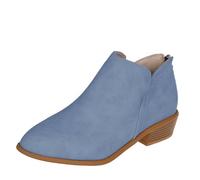Botines para mujer, de ante y media botas, con cremallera, para otoño, tacón de bloque, botas de entretiempo, botas cortas, botas occidentales, tacón de bloque, media altura, botas occidentales, azul
