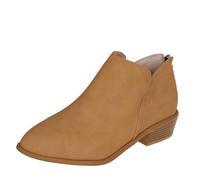 Botines para mujer, de ante y media botas, con cremallera, para otoño, tacón de bloque, botas de entretiempo, botas cortas, botas occidentales, tacón de bloque, media altura, botas occidentales