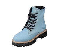 Botines para Mujer de Punta Redonda con Tacón Ancho y Diseño de Cordones para una Elegancia Cómoda en tu Vestimenta Diaria (Light Blue, 42)