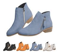 Botines para mujer, elegantes, con cremallera, caña corta, botas puntiagudas, botas cortas, botas occidentales, botas clásicas, botas de vaquero para exteriores, azul, 39 EU