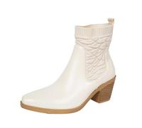 Botines para mujer, estilo casual, tacón grueso, estilo retro, diseño de cuello de punto, botines planos de moda para caminar a diario, comodidad, beige, 37.5 EU