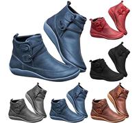 Botines para mujer impermeables para otoño, botas ortopédicas de piel, antideslizantes, botines de invierno, botines de tobillo estilo vintage, botas de caña corta de piel sintética, café, 36 EU