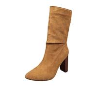 Botines para mujer, medias botas, zapatos sin cordones, tacón bloque, botas de entretiempo, botas cortas, color marrón, media altura, botas occidentales, botas occidentales, botas de mujer, marrón, 42