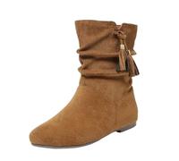 Botines para mujer, modernos y cortos, monocolor, botas de vaquero, botas cortas, botas de entretiempo, tacón de bloque, media altura, hasta la pantorrilla, caqui, 42 EU