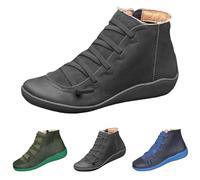 Botines para mujer para otoño e invierno, botas planas con cordones de piel sintética impermeable, cómodas y antideslizantes, botas de otoño, botines planos para mujer, transpirables, suaves, gris, 42