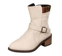 Botines para mujer, para traje regional largo, botas renacentistas, tacón de bloque, para invierno, otoño, vikingo, botas de caballero y cazador, botas occidentales, media altura, beige, 36 EU