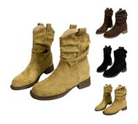 Botines para mujer, planos, con puntera redonda, con tacón en bloque, suela ligera de perfil, botas de ante sueltas, botas cortas para mujer, cómodas botas de combate, botas anchas