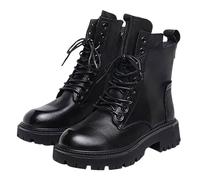 Botines para mujer, planos, de piel, con plataforma, con cordones, clásicos, para otoño, invierno, invierno, botas de invierno, elegantes, antideslizantes, para mujer, Negro , 36 EU