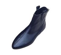 Botines para mujer planos de piel para mujer, punta puntiaguda, bota, vintage, bota baja, botas casuales, botas de pantorrillas finas, zapatos de color sólido, bota, botas de mediados, Negro , 36 EU