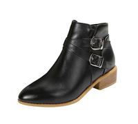 Botines para mujer, tacón cuadrado, medias botas de vaquero - punta punteada hasta el tobillo zapatos botas de cuero botas occidentales - Botas de gran tamaño - Botas deslizantes con cremallera