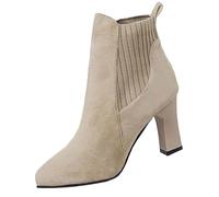 Botines para mujer, tacón de bloque, botas de entretiempo, zapatos retro, con cremallera, botas bajas, botas cortas, botas occidentales, tacón de bloque, media altura, botas occidentales, caqui, 35 EU