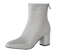 Botines para mujer, tacón medio, elegantes, de piel sintética, puntera cuadrada, con cremallera trasera, gris, 38 EU