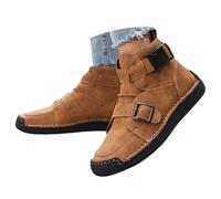 Botines planos casuales para mujer, con correa de hebilla, zapatos retro, Brown, 38.5 EU