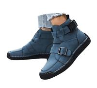 Botines planos casuales para mujer, con correa de hebilla, zapatos retro, Navy, 38 EU