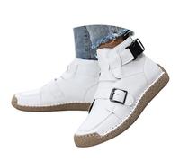 Botines planos casuales para mujer, con correa de hebilla, zapatos retro, White, 40 EU