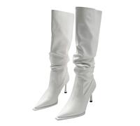 Botines plisados de encaje europeo y americano para mujer, botas de tacón fino sobre la rodilla de moda para primavera/mujer forradas impermeables, Blanco, 36 EU