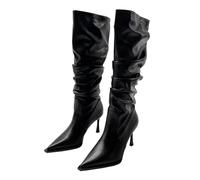 Botines plisados de encaje europeo y americano para mujer, botas de tacón fino sobre la rodilla de moda para primavera/mujer forradas impermeables, Negro , 39 EU