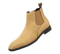 Botines sin Cordones Estilo Retro de Un Solo Color Cómodas Hasta el Tobillo de Ante Botines Chelsea de Cuero de Vaca y Ante Punta Cuadrada Estilo Slip-On Botas Chelsea Clásicas de Ante para Hombre