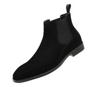 Botines sin Cordones Estilo Retro de Un Solo Color Cómodas Hasta el Tobillo de Ante Botines Chelsea de Cuero de Vaca y Ante Punta Cuadrada Estilo Slip-On Botas Chelsea Clásicas de Ante para Hombre