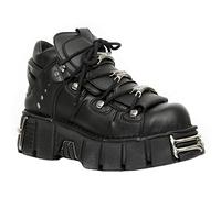 Botines Unisex con Plataforma New Rock Tower M-106-VS1 de Cuero Vegano Negro Metalizado Gótico Punk Rock 6.5