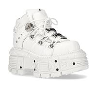 Botines Unisex New Rock M-TANK106-C1 de 100% Cuero Genuino Blanco con Plataforma Punk Gótico a la Moda 6.5