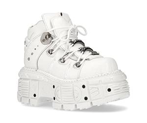Botines Unisex New Rock M-TANK106-C1 de 100% Cuero Genuino Blanco con Plataforma Punk Gótico a la Moda 6.5
