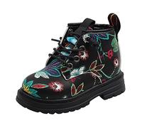 Botines unisex para niños a la moda otoño e invierno niñas botines suela gruesa térmica antideslizante cálido felpa invierno zapatos de invierno diseño flor casual botas de invierno, Negro , 22 EU