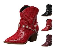 Botines vaqueros de ajuste ancho para mujer, botines de tacón de bloque para mujer, botines puntiagudos, botines occidentales, zapatos de tacón medio sin suela, calzado para caminar al aire libre