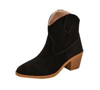 Botines vaqueros para mujer, botines de tacón de bloque para mujer, botines occidentales de tacón bajo, botines de equitación con puntera de almendra, calzado casual vintage con lengüeta de tirar