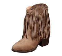 Botines versátiles de estilo occidental 2026 con flecos en punta puntiaguda para botas de moda de talla grande, marrón, 42 EU