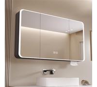 Botiquín con espejo con luz LED y antivaho, soluciones de almacenamiento modernas y elegantes para baño, tamaño de 90 cm, acabado gris