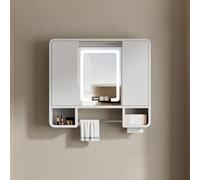 Botiquín con espejo y estantes, almacenamiento LED de baño con toallero y visualización de tiempo para un uso organizado montado en la pared