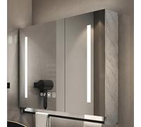 Botiquín con espejo y luces LED, tocador de baño montado en la pared, desempañador con un solo clic, interruptor táctil, diseño rectangular con toallero