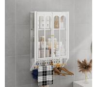 Botiquín de baño con 2 puertas acrílicas, sin perforaciones, almacenamiento de metal sobre el inodoro, estante flotante de exhibición de cocina de 1/2 niveles