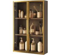 Botiquín de baño con puerta, organizador de almacenamiento de artículos de tocador montado en la pared, estantes sobre el inodoro para un almacenamiento eficiente en el baño y la cocina