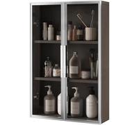 Botiquín de baño con puerta, organizador de almacenamiento de artículos de tocador montado en la pared, estantes sobre el inodoro para un almacenamiento eficiente en el baño y la cocina