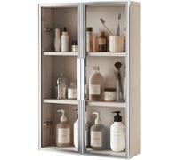 Botiquín de baño con puerta, organizador de almacenamiento de artículos de tocador montado en la pared, estantes sobre el inodoro para un almacenamiento eficiente en el baño y la cocina