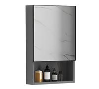 Botiquín de baño de aluminio montado en la pared con espejo gris solución de almacenamiento para dormitorio, sala de estar e inodoro, 50 x 11 x 65 cm y diseño elegante
