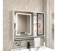 Botiquín de baño iluminado con espejo, luz LED y antivaho - Espejo inteligente montado en la pared con atenuación continua y pantalla en tiempo real