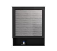 Botiquín de madera maciza con espejo, color negro, con almacenamiento abierto para cepillos de dientes, peines y gel de ducha, diseño elegante, 60 x 15 x 80 cm