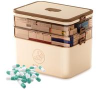Botiquín de primeros auxilios caja de almacenamiento de medicamentos caja de almacenamiento de primeros auxilios de 3 niveles con hebilla de sellado y bandejas dobles organizador de caja de medicament