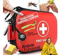 Botiquín de Primeros Auxilios - kit Camping, Senderismo y Acampada - Kit Emergencias con Silbato, Brújula, Manta Térmica, Martillo Rompe Cristales y Pinzas Extracción Garrapatas