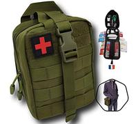 Botiquín de primeros auxilios verde completo, compacto, ligero, práctico con productos franceses, con cobertura de supervivencia. Diseñado para casa, senderismo, deporte, negocios, viajes.