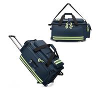 Botiquín Grande Vacío con Ruedas - Bolsa de Primeros Auxilios Impermeable para Hogar, Viaje, Senderismo y Acampada - Trolley Desmontable, Compartimentos y Reflectantes (Rojo/Azul)