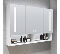 Botiquín iluminado con espejo LED con desempañador, solución de almacenamiento de baño de 2 puertas para una visibilidad sin niebla